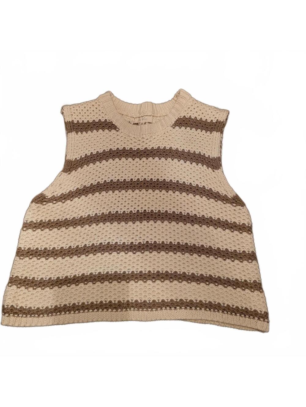 Wmn's Small - La Miel Cream and Taupe Striped Sleeveless Knit Sweater Top Size S